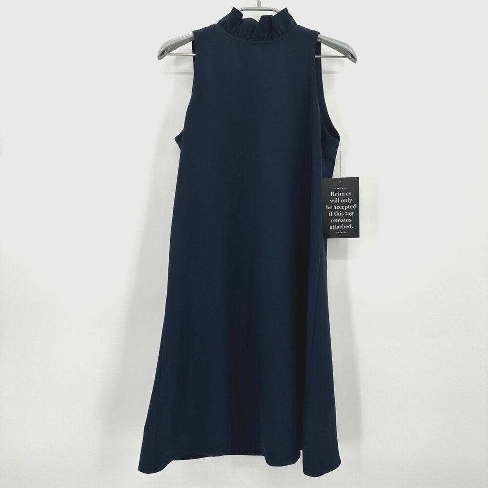 Tuckernuck Women's Navy Blythe Dress size XS NWT Ruffle Stand Collar Bow Back